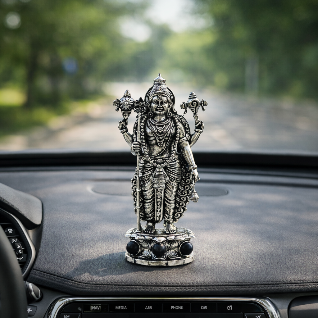 Divine Murugan With Karungali Beads Murti - Silver Plated