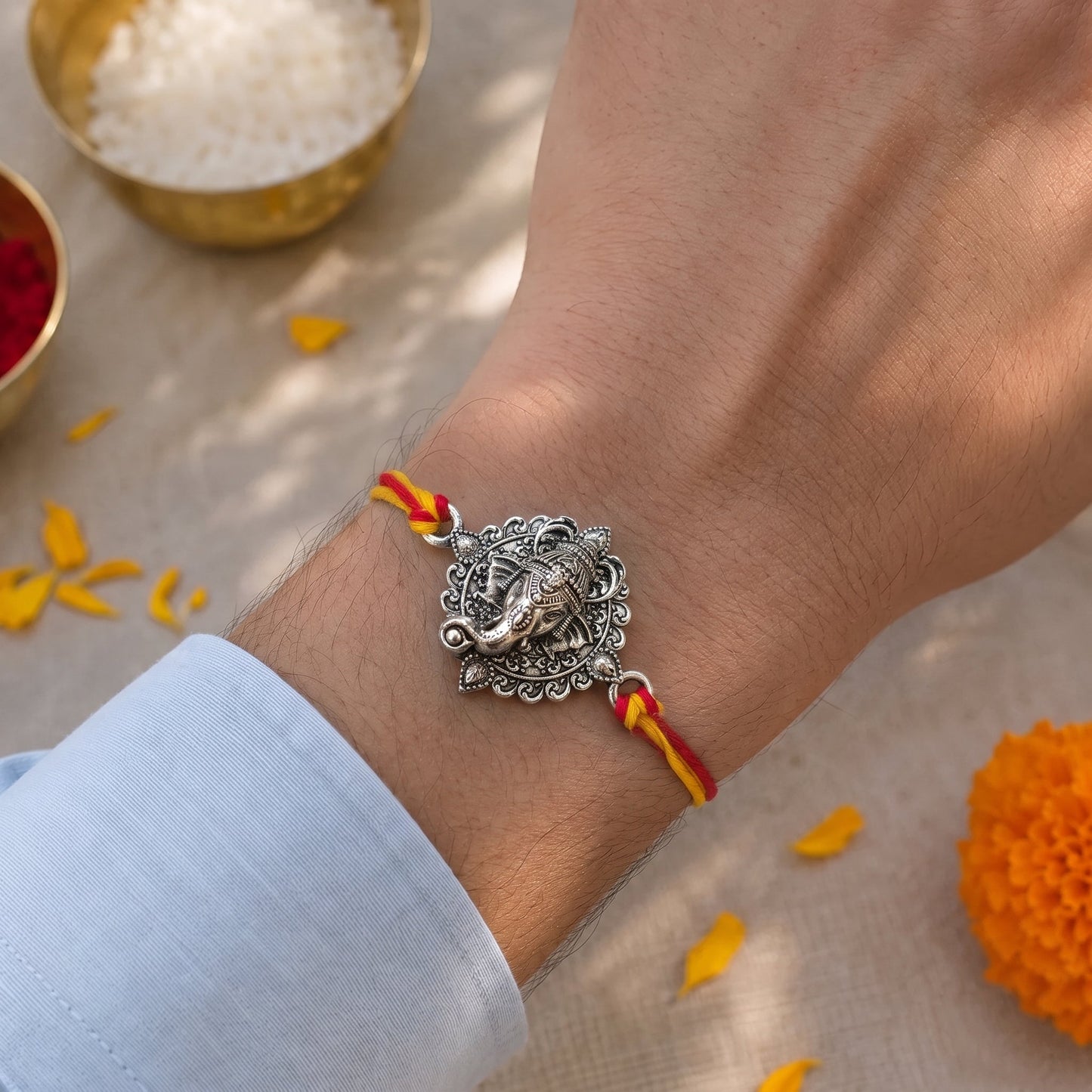 Ganesha Belssing Rakhi - Silver Plated