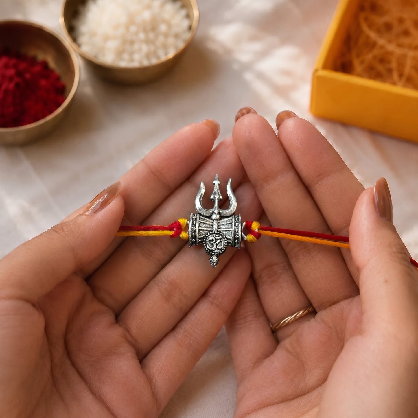 Mahadev Trishool Rakhi - Silver Plated
