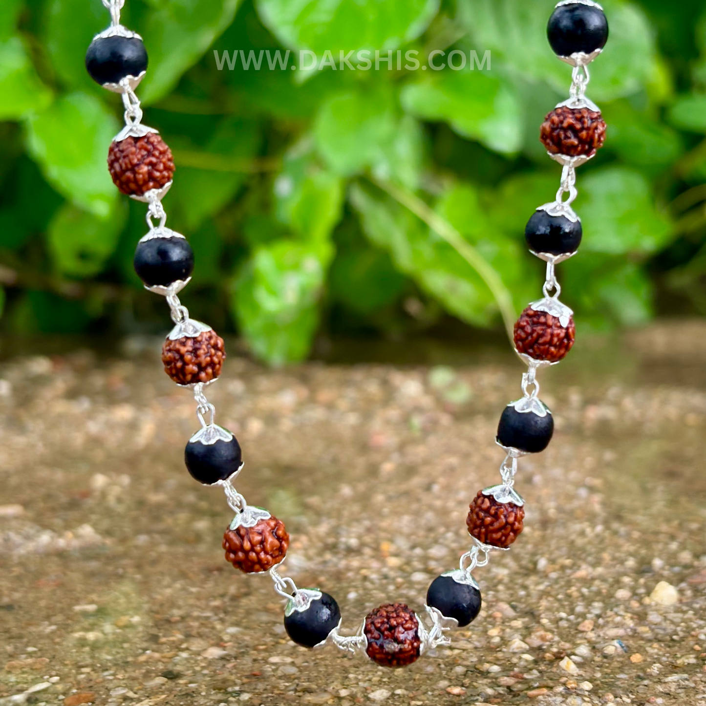 Silver Plated Rudraksha Karungali Mala ( Free Trishool Locket )
