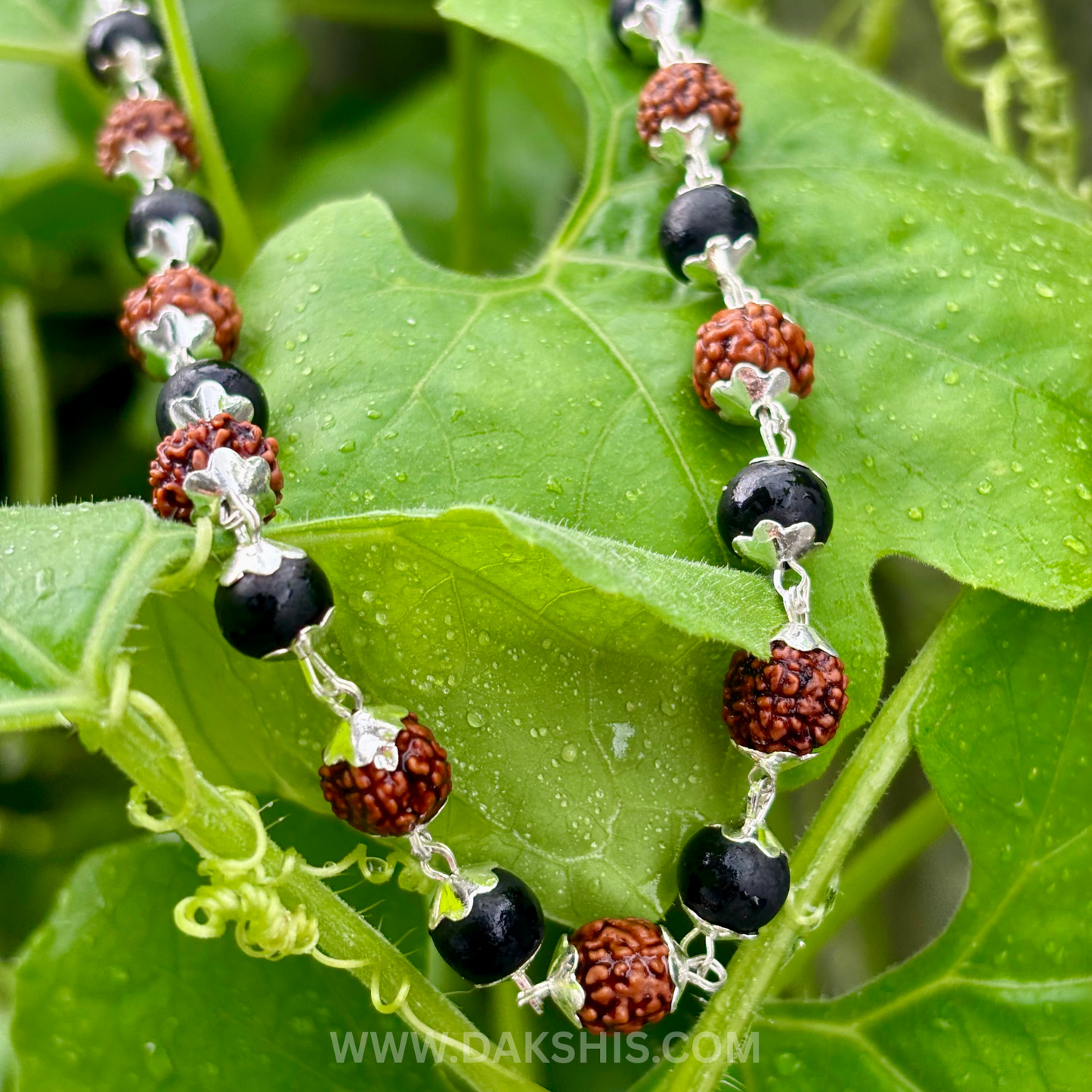 Silver Plated Rudraksha Karungali Mala ( Free Trishool Locket )