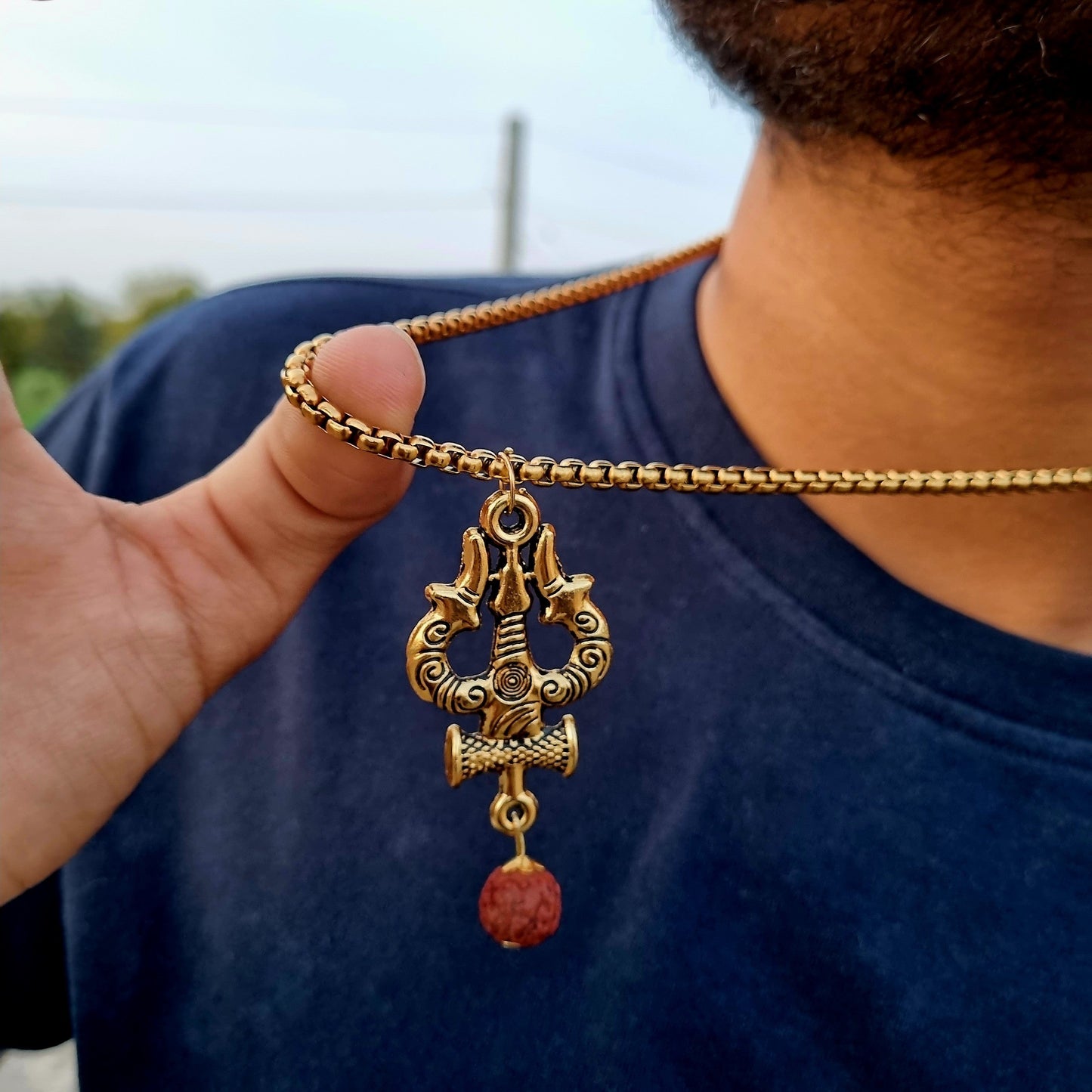 Gold Plated Trisul Pendant with Necklace Chain