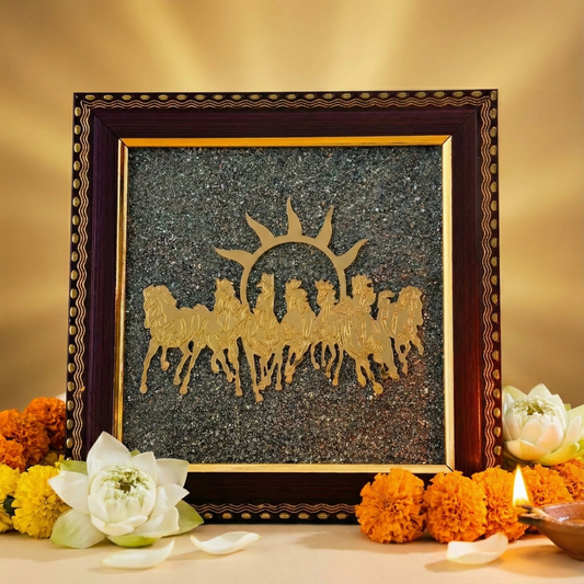 7 Horses on Raw Pyrite Frame