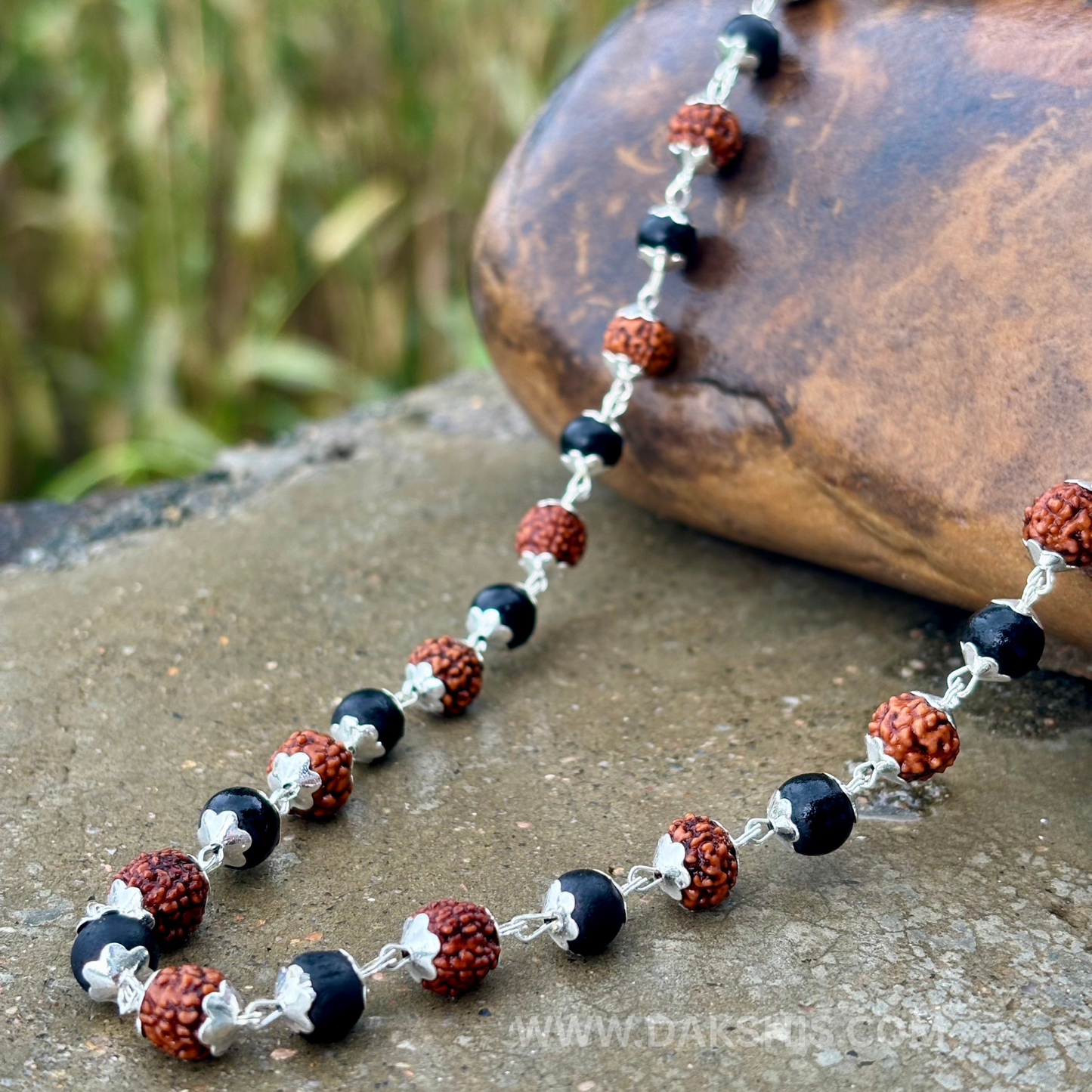 Silver Plated Rudraksha Karungali Mala ( Free Trishool Locket )