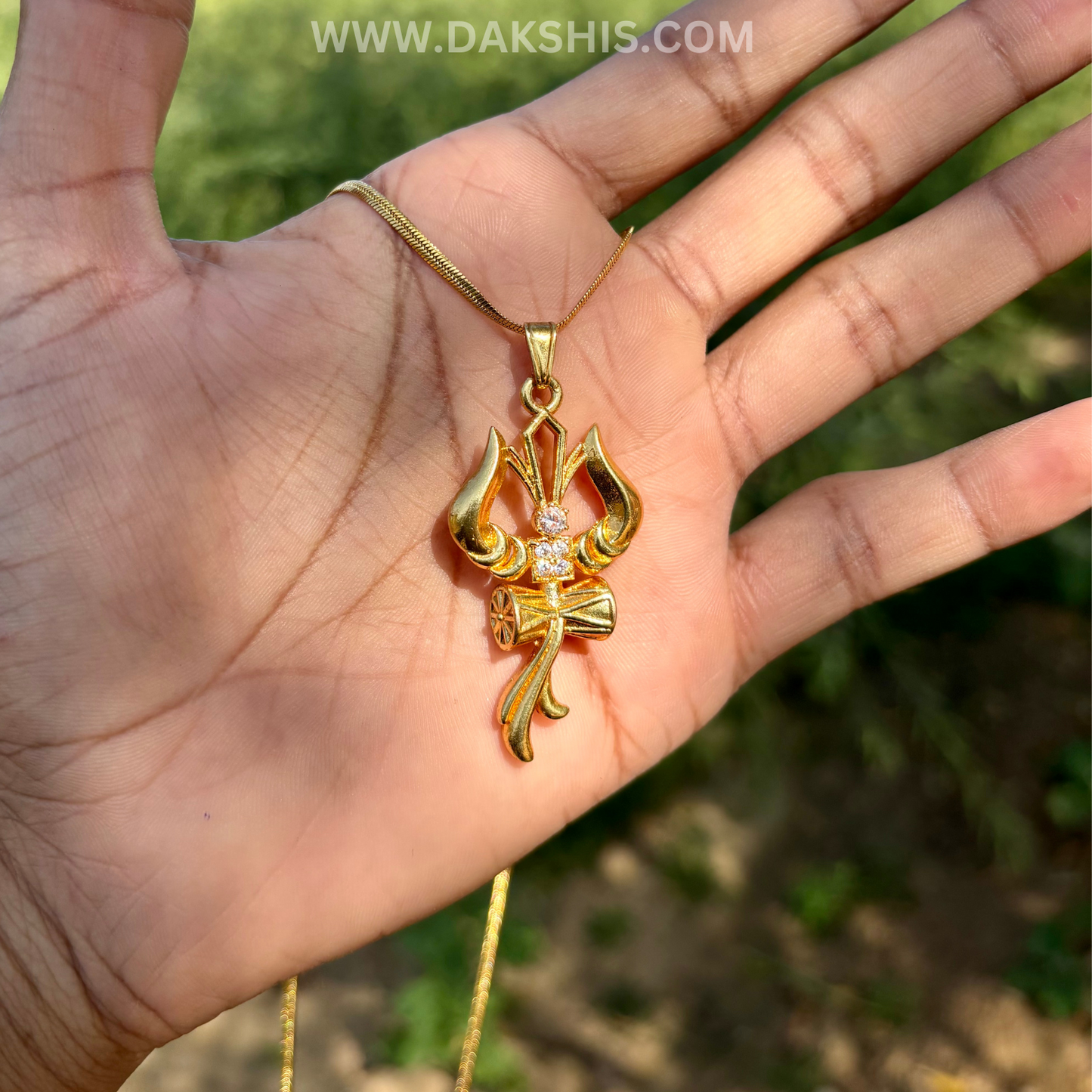Trishul Om and Damru pendant with chain