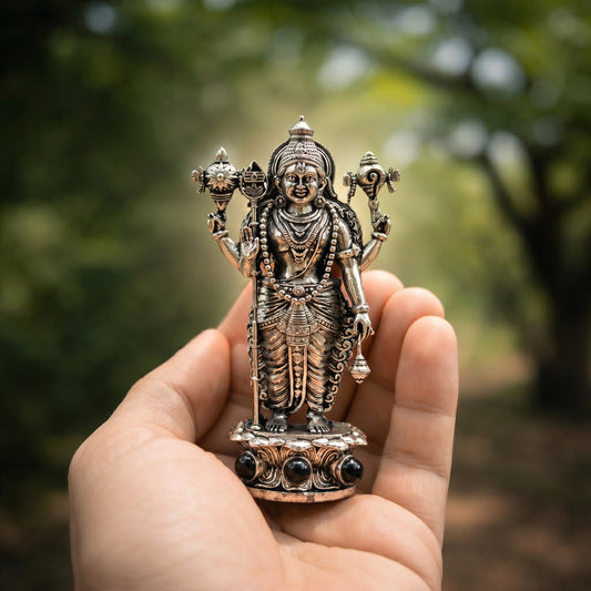 Divine Murugan With Karungali Beads Murti - Silver Plated