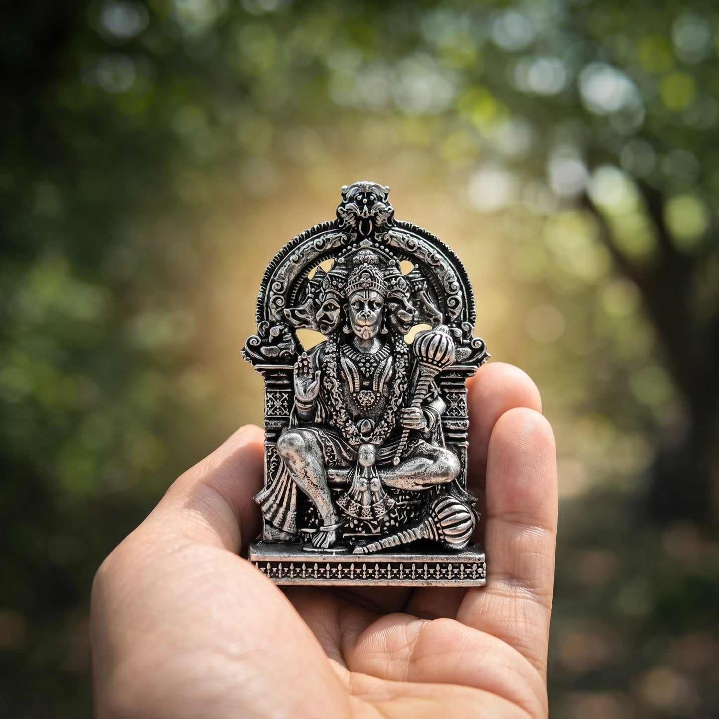 Divine Panchmukhi Bajrangbali Murti - Silver Plated