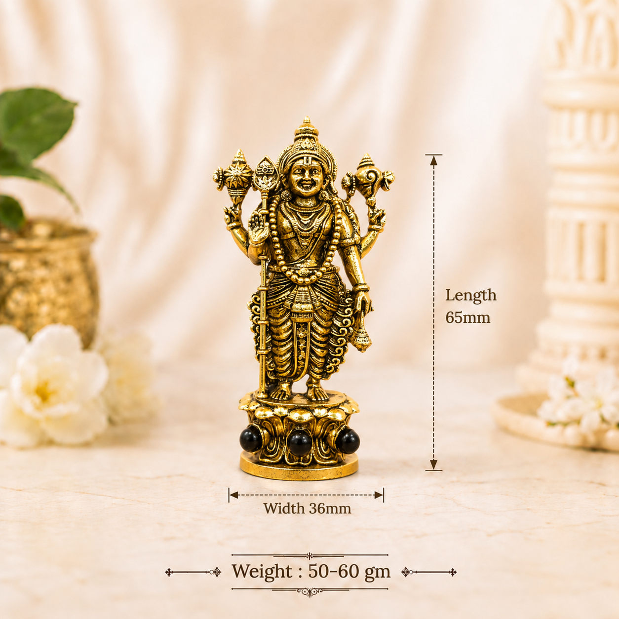 Divine Murugan With Karungali Beads Murti - Gold Plated