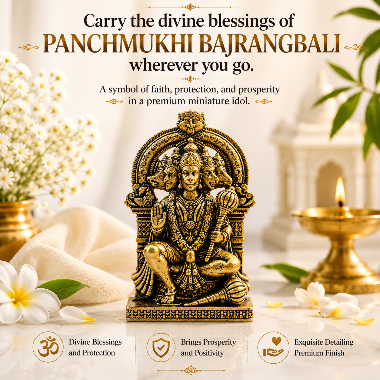 Divine Panchmukhi Bajrangbali Murti - Gold Plated