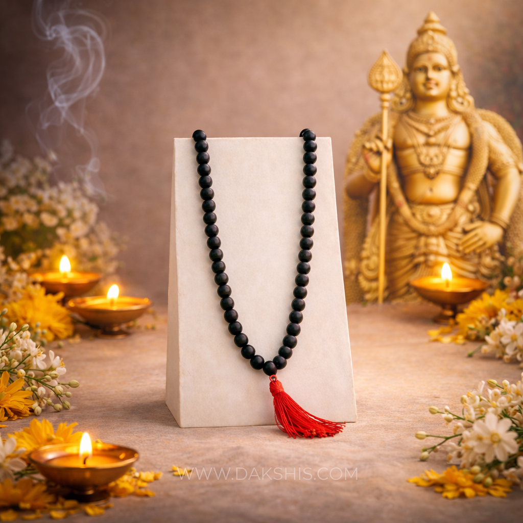 Original Karungali Malai 108 Beads Ebony Wood - Certified ( Free Murugan Locket )